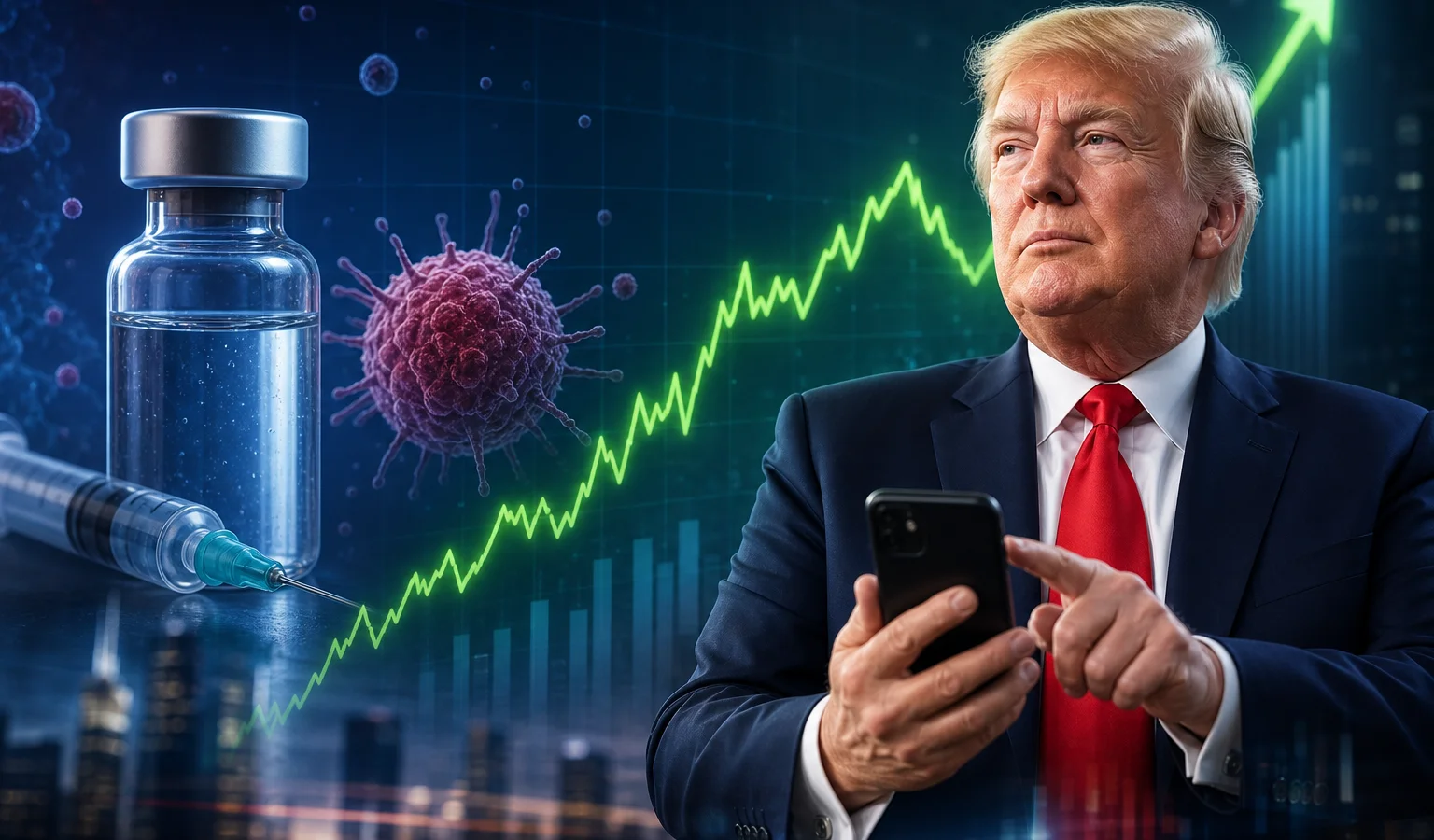 Ilustracja do artykułu: Wzrost akcji Moderny po sukcesie szczepionki na raka i transakcje Donalda Trumpa