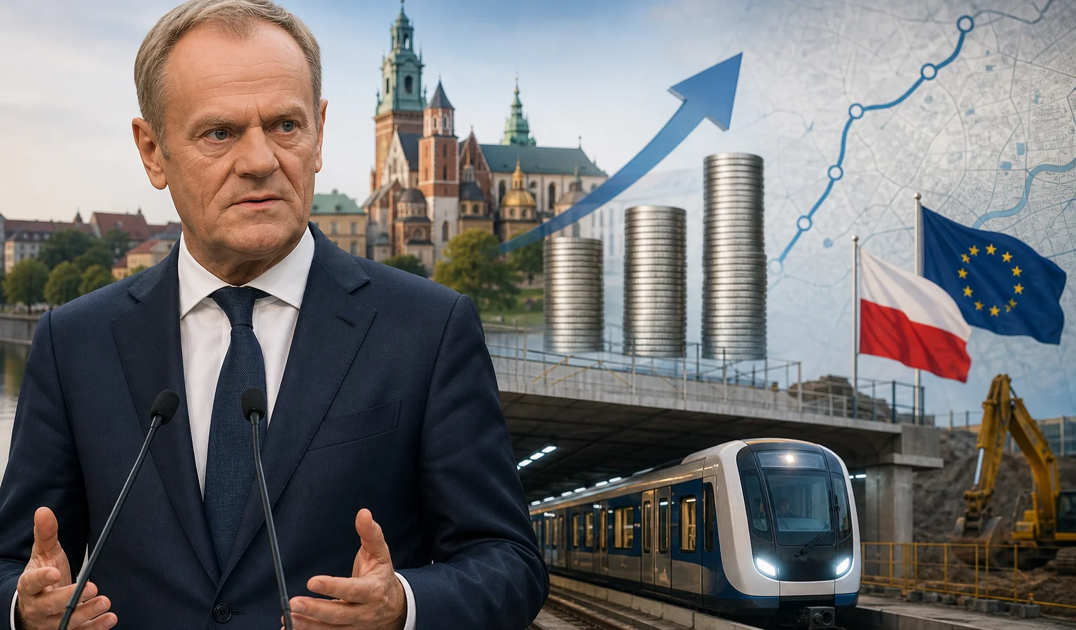 Ilustracja do artykułu: Premier Tusk zapowiada finansowanie budowy metra w Krakowie pod warunkiem uzyskania zgód