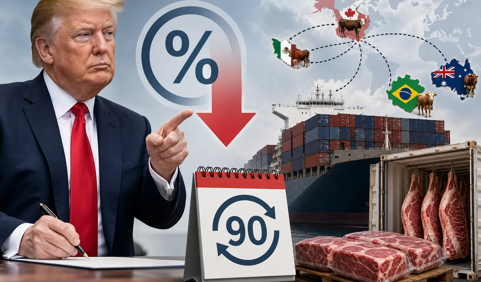 Ilustracja do artykułu: Trump obniża cła na wołowinę na 90 dni w czasie rekordowych importów w 2026 roku