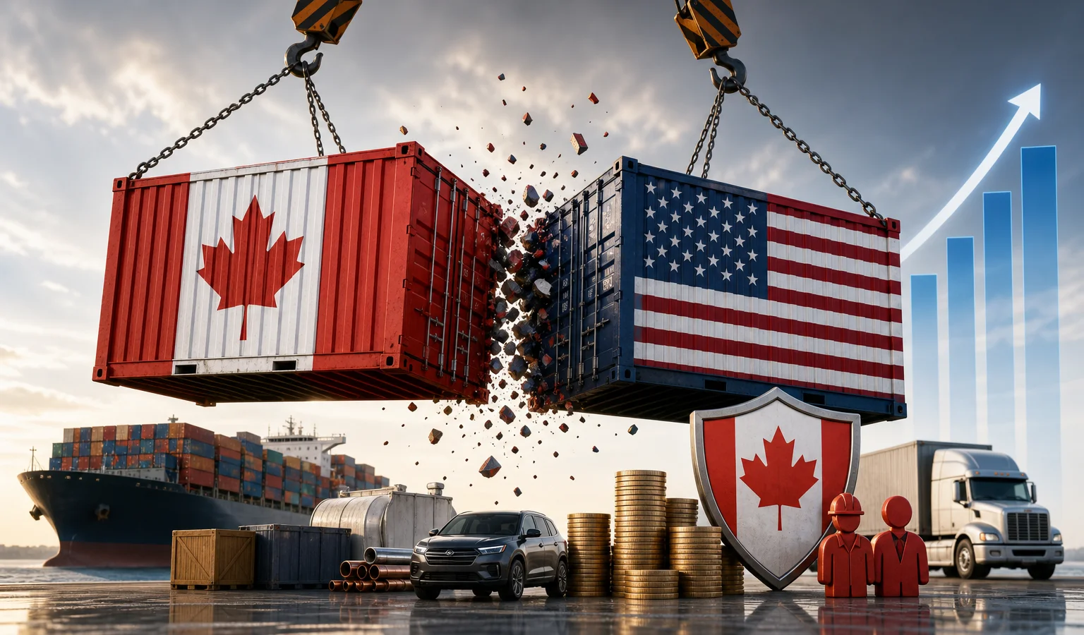 Ilustracja do artykułu: Kanada wprowadza cła odwetowe na towary z USA o wartości 20 mld dolarów
