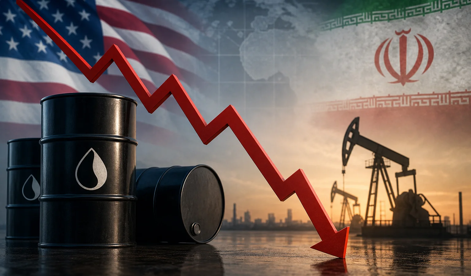 Ilustracja do artykułu: Spadek cen ropy po zmianie strategii USA wobec Iranu i sankcjach ekonomicznych