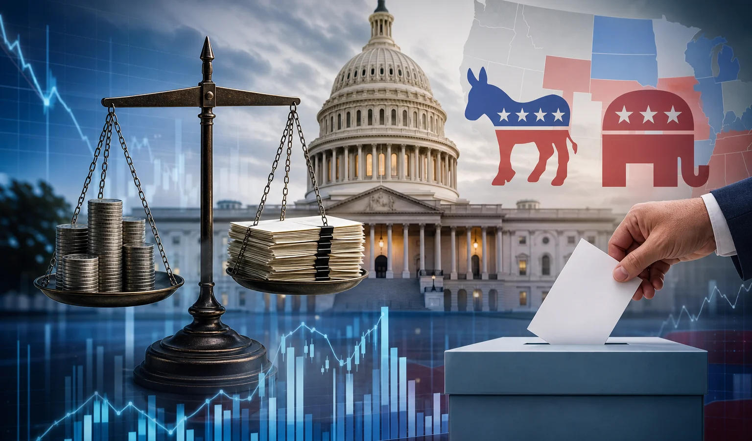 Ilustracja do artykułu: Rynki finansowe a wybory do Kongresu USA w 2026 roku: kluczowe wyzwania i możliwe scenariusze