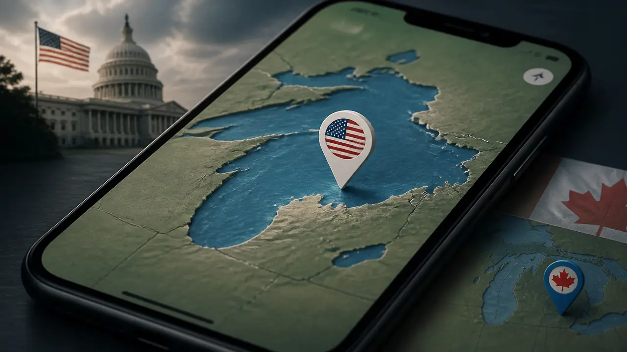 Ilustracja do artykułu: Apple i Google Maps zmieniają nazwę Jeziora Ontario na 'Lake America' dla użytkowników w USA