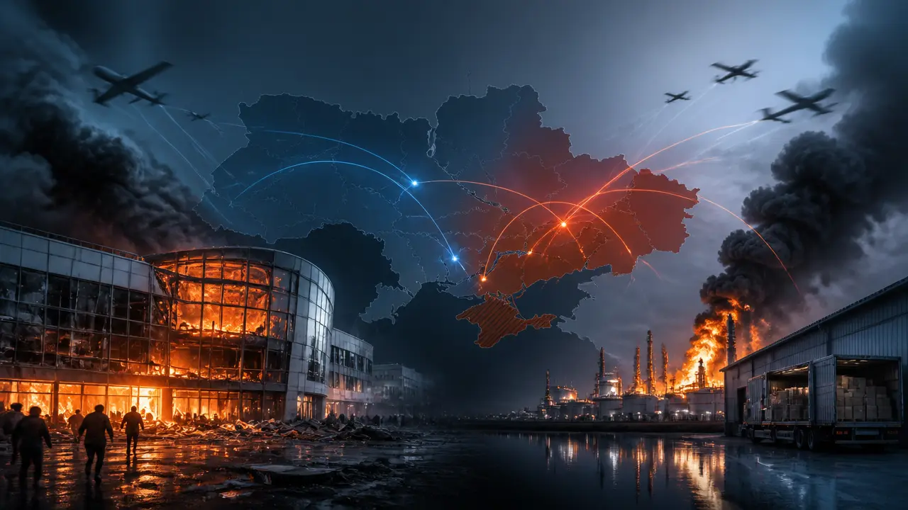 Ilustracja do artykułu: Rosyjskie i ukraińskie ataki dronów eskalują konflikt, uderzając w infrastrukturę i ludność cywilną