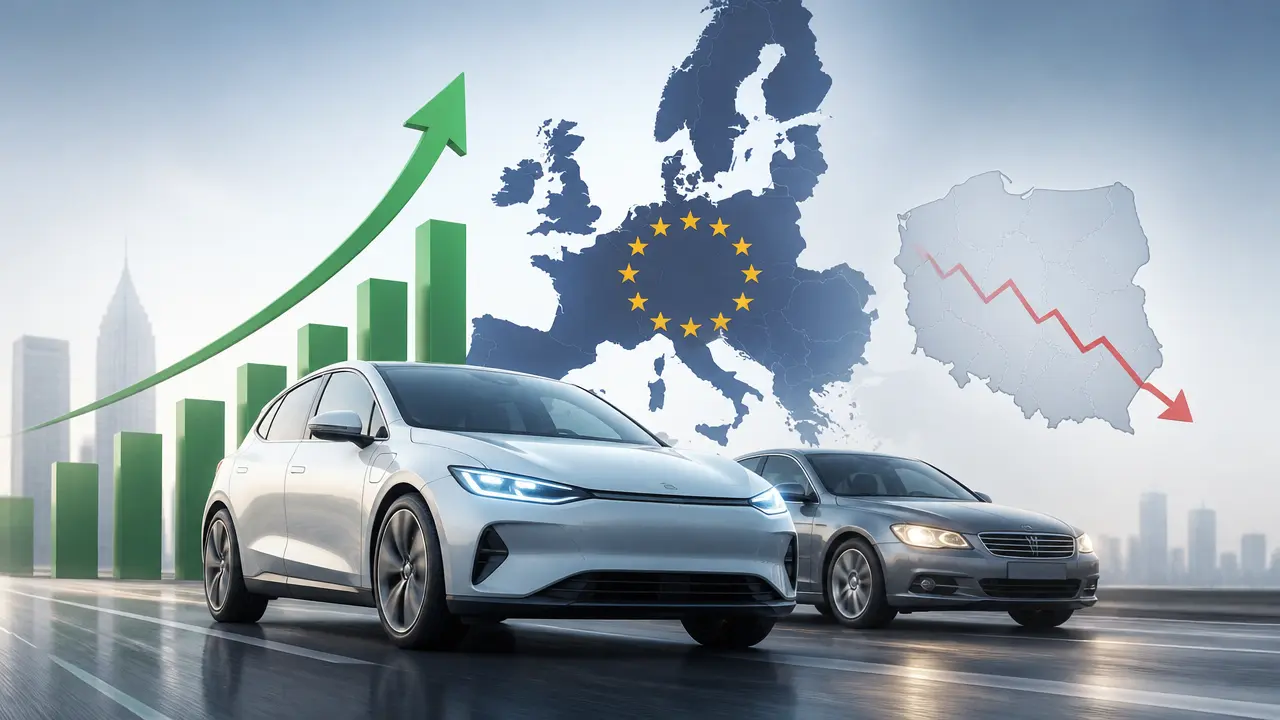 Ilustracja do artykułu: Elektryczne samochody wyprzedziły benzyniaki w UE, Polska z spadkiem rejestracji